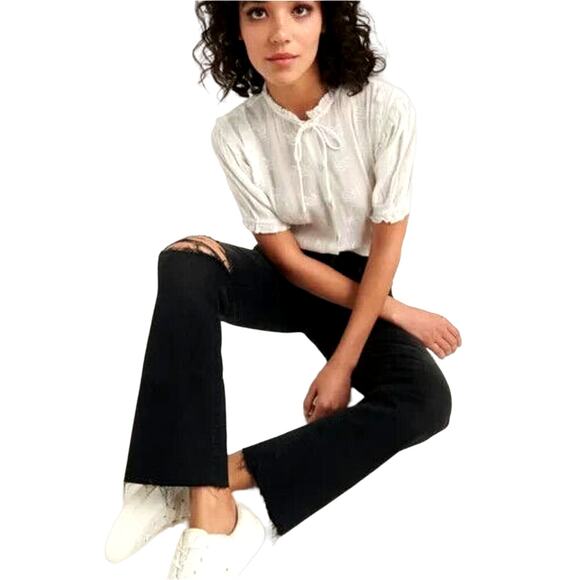 Lucky Brand Ava Mid Rise Crop Mini Boot Button Fly Distressed Jeans Size 2 / 26 - Picture 4 of 8